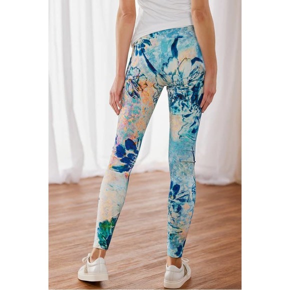 Soft Surroundings Leggings Small Blue Floral Superslim Myriad High Rise Knit - Picture 5 of 13